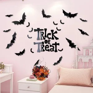 Halloween acrylic mirror wall stickers bat and trick or treat letters for home decor
