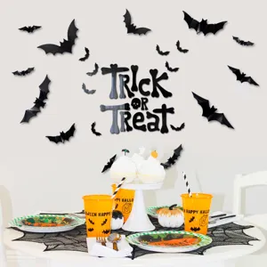 Halloween 3D acrylic mirror wall sticker set with bats and letters for holiday decor detail.