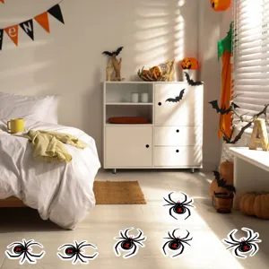 Halloween spider floor stickers, scary black stickers for holiday party home decor details.