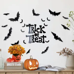 3D Halloween bat mirror wall stickers, DIY acrylic trick or treat decor for home party.