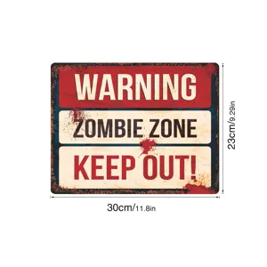 Vintage Zombie Warnung Blechschild Halloween Grusel Deko Wandaufkleber für Partyraum