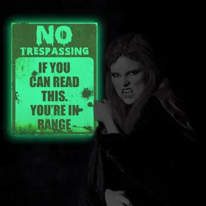 Halloween luminous warning wall sticker spooky glow in the dark sign for party decor