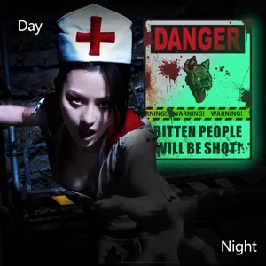 Halloween luminous danger warning wall sticker glowing design detail close-up view banner.
