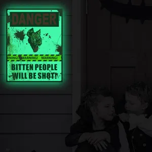 Halloween luminous danger warning wall sticker, spooky glow in the dark poster decor for party.