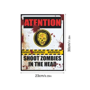 Halloween Zombie Warning Metal Sign Wall Sticker Horror Party Decor 23x30cm!