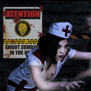 Halloween luminous zombie warning poster wall sticker, perfect for spooky holiday party decor.