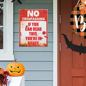 Halloween warning metal sign wall sticker spooky festival party home decor door hanging props