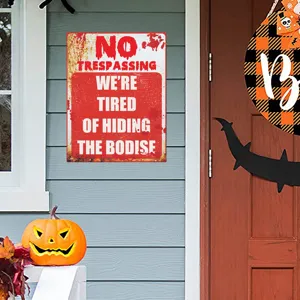 Halloween warning wall sticker metal sign vintage spooky party decor funny no trespassing prop