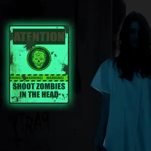 Luminous zombie warning wall sticker Halloween glow in dark spooky poster decor for party