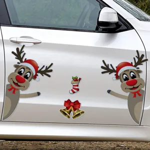 Adesivi per auto di Natale riflettenti renne luminose decalcomanie per porte festive.