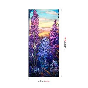 Film pour vitre en verre teinté avec motif de fleurs violettes, statique et décoratif.
