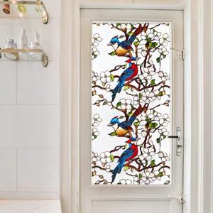 Film pour fenêtre en vitrail décoratif avec motif floral et d'oiseau pour la maison.
