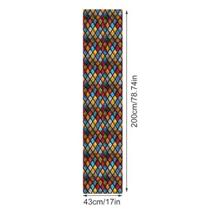 Statische raamfolie met vintage kleurrijk ruitpatroon, afmeting 200x43 cm PVC materiaal.