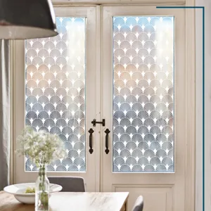 Decorative static window film with elegant Art Deco fan pattern for privacy and style.