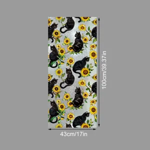 Film pour vitrage statique avec motif de chat noir et de tournesol pour décoration.