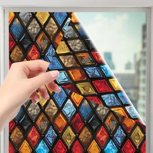Decoratieve gebrandschilderde raamfolie, vintage ruitpatroon PVC statische raamfolie.