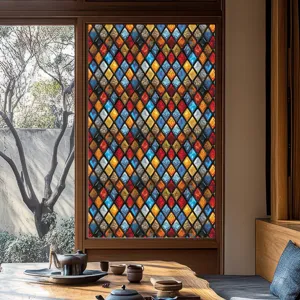 Retro diamant gebrandschilderd glas raamfolie decoratieve PVC statische sticker detail weergave