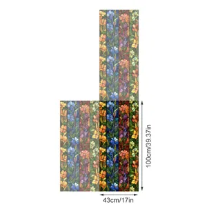 Détail de film pour fenêtre en vitrail style Tiffany avec motif floral et dimensions.