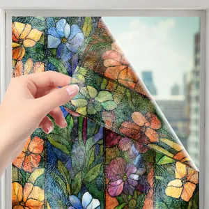 Sticker de fenêtre en verre floral style Tiffany, film décoratif texture pierre colorée.
