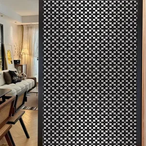 Geometrische raamfolie zwart wit glas-in-lood privacy statische sticker voor interieur decor.