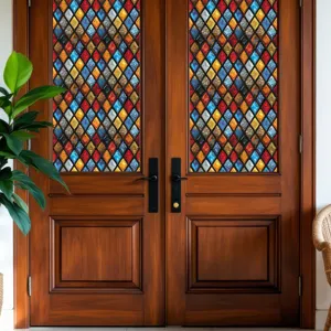 Glas in lood raamfolie retro ruit patroon privacy glassticker detail huisdecoratie.
