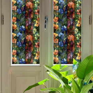 Film pour fenêtre vitrail style Tiffany autocollant floral décoratif pour vitre de maison.
