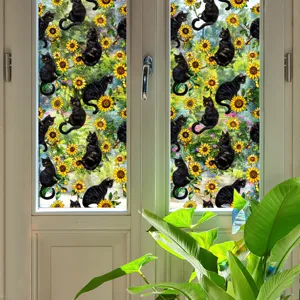 Film pour fenetre chat noir decoratif verrecolore tournesol adhesif intimite autocollant