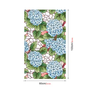 Film pour fenetre hortensia bleu autocollant en verre decoratif statique 60x100cm