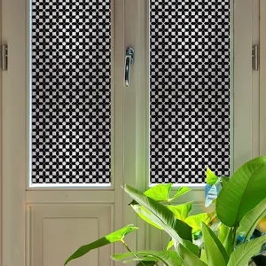 Film pour fenêtre à motif géométrique, autocollant en verre statique noir et blanc.