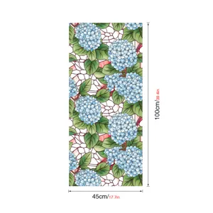 Film pour fenetre hortensia bleu verre teinte adhesif statique decoratif intimite 45x100cm