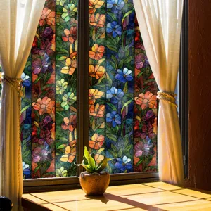 Film pour vitre vitrail décoratif autocollant floral pour fenêtre intimité et déco maison.