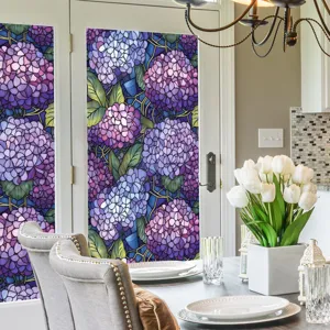 Film pour fenêtre hortensia violet décoratif autocollant en verre statique pour la maison.