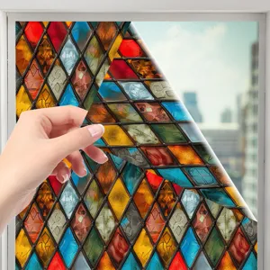 Glas-in-lood raamfolie retro geometrisch statisch hechtend privacy glassticker.