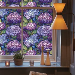 Film pour vitre vitrail floral autocollant statique décoratif amovible pour fenêtre maison