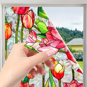 Colorful tulip static window film PVC glass sticker for home decoration and anti-collision use.