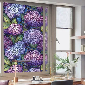 Film pour vitre en verre teinté hortensia, autocollant décoratif statique pour maison.
