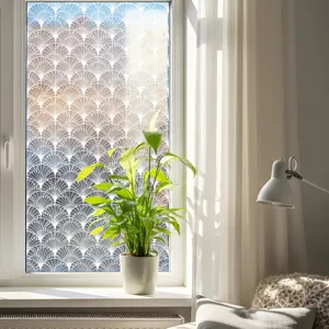 Static window privacy film decorative glass sticker with elegant lace fan pattern for home decor.