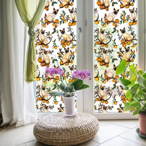 Film pour vitre en vitrail décoratif avec motifs de chats siamois et d'oranges
