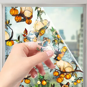 Film pour vitrage en vitrail décoratif avec motif de chat et orange pour la maison.
