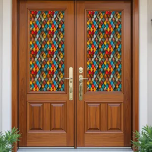 Glas-in-lood raamfolie retro ruit raster statisch klevend PVC decoratieve sticker huis