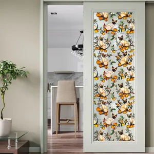 Film pour vitrage avec des chats siamois et des motifs de citrouilles pour la décoration maison.