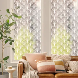 Decorative window film static glass sticker with elegant fan lace pattern and green gradient.