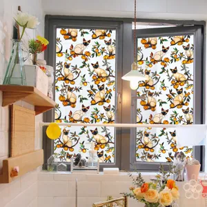 Film pour fenetre electrostatique avec chats siamois et fruits pour decoration cuisine.