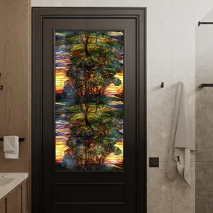 Film de Fenêtre en Vitrail Style Tiffany Autocollant Décoratif pour Fenêtre et Porte