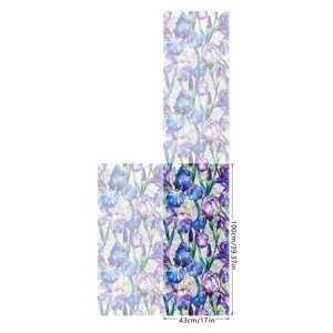 Detailed view of the stained glass iris window film, showing size and floral patterns.