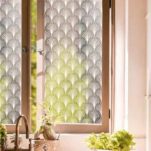 Decorative static window film privacy frosted glass sticker with elegant fan lace pattern home decor