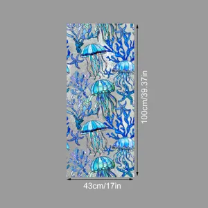 Film décoratif statique pour vitre en verre avec motif de méduse bleue et corail maison.