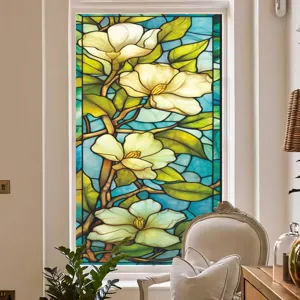 Film pour vitre en verre teinté floral décoratif, autocollant en verre statique amovible.