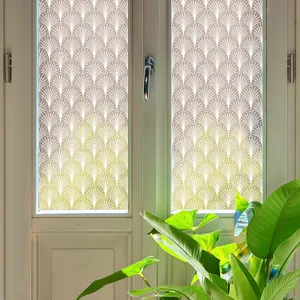 Decorative static window glass film with elegant fan lace pattern for home decor details.
