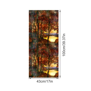Film de fenêtre en vitrail style Tiffany autocollant décoratif forêt d'automne 100x43cm